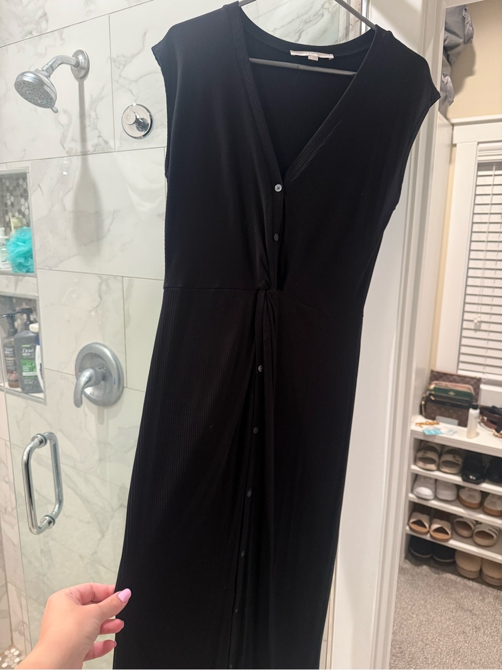 Loft Black Sleeveless Button-Front Midi Dress